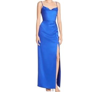 SALE! Laundry by Shelli Segal Blue Satin Ruched Gown 2